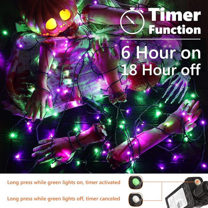 Brizled Outdoor Halloween String Lights Indoor Mini Purple & Green Light | 240 LED 95.14ft; 8 Modes; Connectable; Timer; Waterproof; Plugin Mini Twinkle Fairy Light for Outside Spooky Tree Decoration