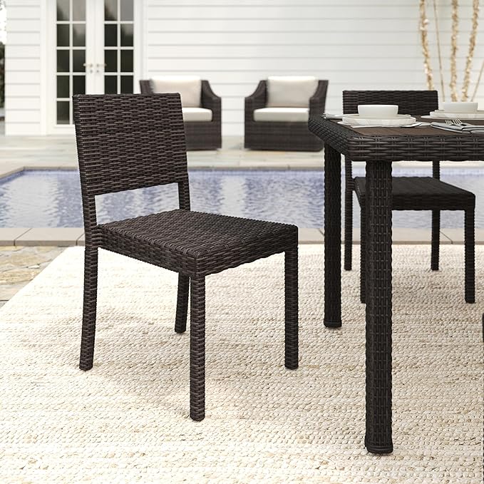 Martha Stewart Bedford Indoor-Outdoor Stackable Patio Chair with Rattan Wicker Finish in Brown
