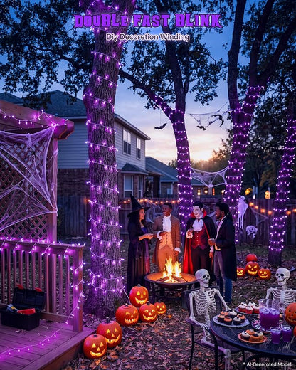 33FT 100 LED Purple Halloween Christmas Fairy Twinkle String Lights | Remote Control, 13 Modes with Memory, 4 Dimmable Brightness, 4 speed levels, Connectable, IP65 Waterproof, Transparent Wire