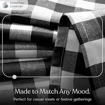 Gingham Check Tablecloth, 100% Cotton, 60x102 Inch, Black and White, Durable Table Cover for Rustic Kitchen Decor, Picnics, BBQ, Dining Room, Indoor and Outdoor Use, Black White