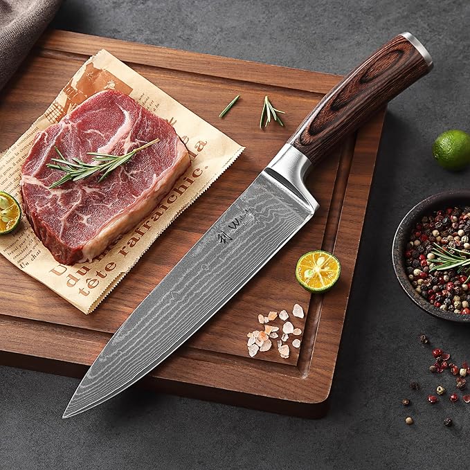 Wakoli EDIB Damascus Chef Knife – 7.9-Inch Japanese-Style Kitchen Knife, 67-Layer Damascus Steel Blade with VG10 Core, Ergonomic Pakkawood Handle – Professional Cooking Knife in Elegant Gift Box