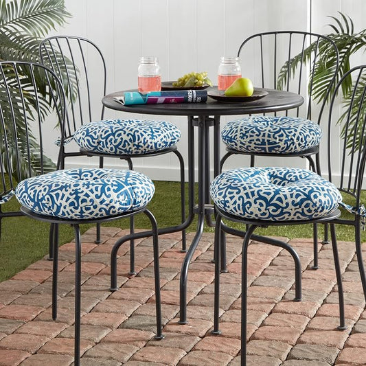 Greendale Home Fashions 15-inch Outdoor Round Bistro Seat Cushion, 4 Count (Pack of 1), Azure,Indigo