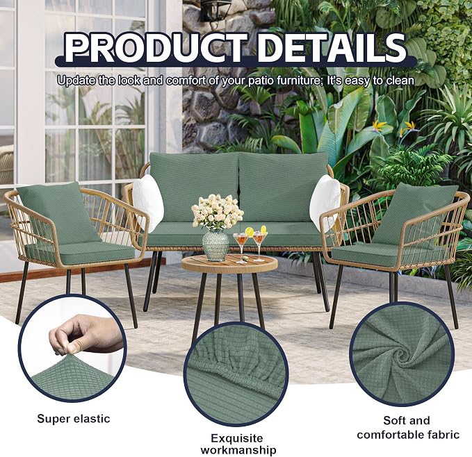 8Pcs Patio Cushion Covers, Outdoor Stretch Cushion Covers, Washable | Stretch Fit, Replacement, Washable and Reusable Furniture Protectors, Fits most patio furniture cushion covers, Cover Only