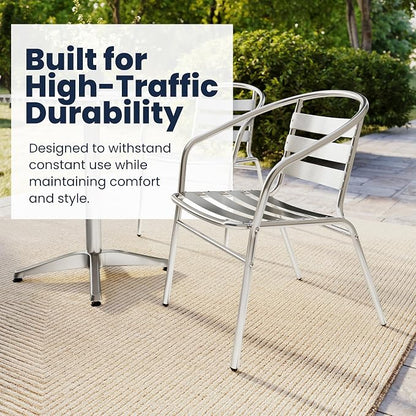 Flash Furniture Lila 31.5'' Square Aluminum Indoor-Outdoor Table Set with 2 Slat Back Chairs | Indoor/Outdoor Use, Slat Back, Slat Back Chairs