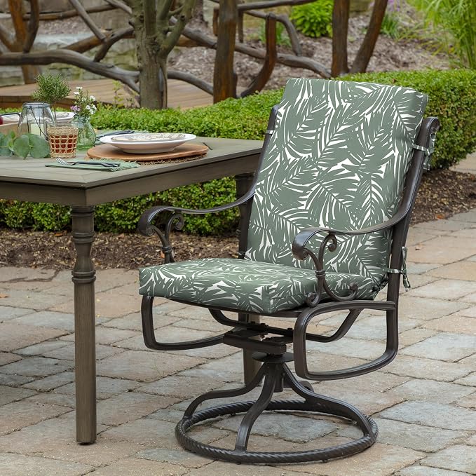 Arden Outdoor Dining Chair Cushion, 2-Pack, 20x44, Sage Palm | Rain-Proof Seat Pad, Fade-Resistant, Mold and Mildew Resistant