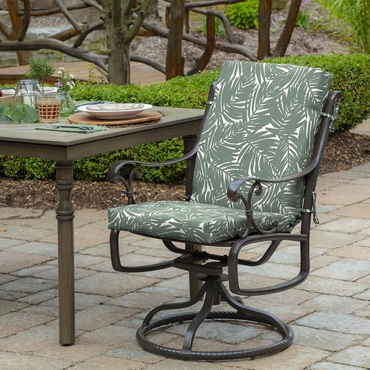 Arden Outdoor Dining Chair Cushion, 2-Pack, 20x44, Sage Palm | Rain-Proof Seat Pad, Fade-Resistant, Mold and Mildew Resistant