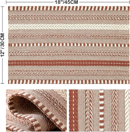 Artoid Mode Caramel Farmhouse Woven Braided Stripe Placemats Set of 6,12x18 Inch Seasonal Holiday Table Mats Party Kitchen Dining Decoration