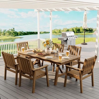 Outdoor Dining Table 6 Person, Rectangle HDPE Patio Table with 2.1" Umbrella Hole, Triangular Legs, Weatherproof Heavy Duty Backyard Furniture for Garden, Deck, Poolside, Easy Assembly (Natural)