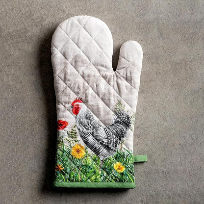 Maison d'Hermine Oven Gloves 100% Cotton Oven Mitt 7" x 13" with Loop Heat Resistant BBQ Cooking Gloves Baking Grilling Kitchen Hotel Home Farmhouse Spring Summer (Pack of 1, Basse Cour)