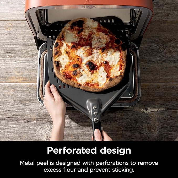 Ninja | Outdoor Pizza Oven with 19.5" Perforated Pizza Peel | Includes 12" Pizza Stone & 12" Bake Pan | 5 Pizza Presets Neapolitan, Thin Crust, New York, Pan & Custom | 700F Max Temp | Electric