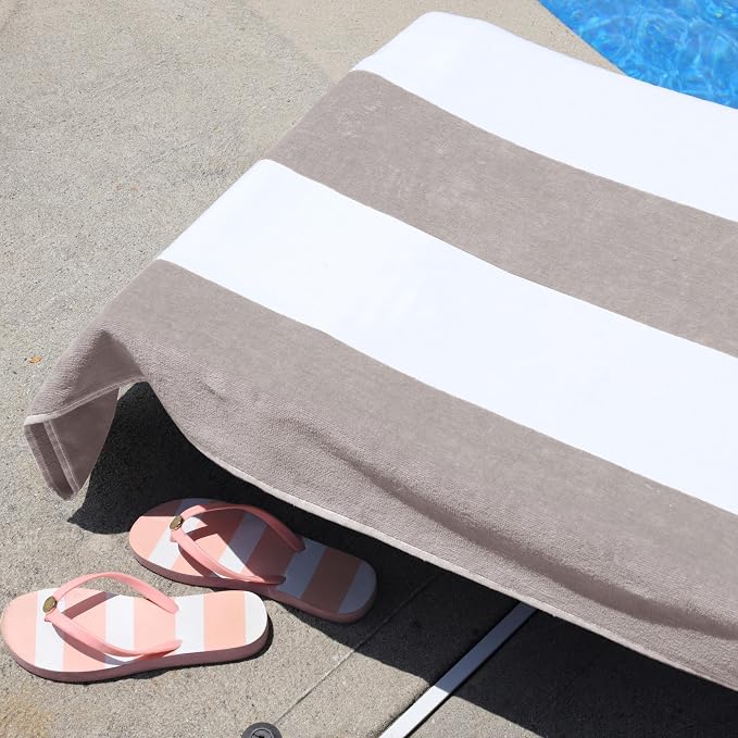 Superior Cabana Cotton Lounge Chair Cover, Outdoor Towel/Chaise Furniture Covers, Terry Cloth, Beach, Spa, Swim Accessories, Pool Chair Cover, Soft, Quick Drying, 32" x 102", Taupe