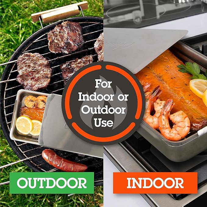 Camerons Indoor Outdoor Stovetop Smoker - Stainless Steel Barbecue Smoker Box w/Oak Wood Chips & Recipes - Works On Any Stovetop or BBQ Grill for Smoking Meats - Grilling Gift for Father's Day