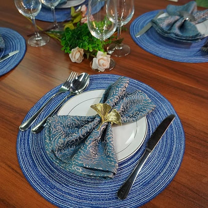 WAZAIGUR Red-A，Placemats,Round Placemats for Dining Table Set of 4 Woven Heat Resistant Non-Slip Kitchen Table Mats Diameter 14 inch(Blue)