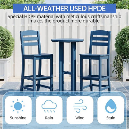 Shintenchi 3 Pieces Outdoor High Top Bar Set, 1 Patio High Top Round Table and 2 Bar Height Tall Adirondack Chair, All-Weather Outdoor Bistro Bar Set for Balcony Pool Deck, Blue