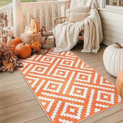 GENIMO Outdoor Rug 3'x5' Waterproof for Porch, Plastic Door Mat Mid Orange | Outside Modern Carpet for Patio Decor, Balcony, Deck, Backyard, Picnic, Camping, RV, Reversible, Foldable, Lightweight
