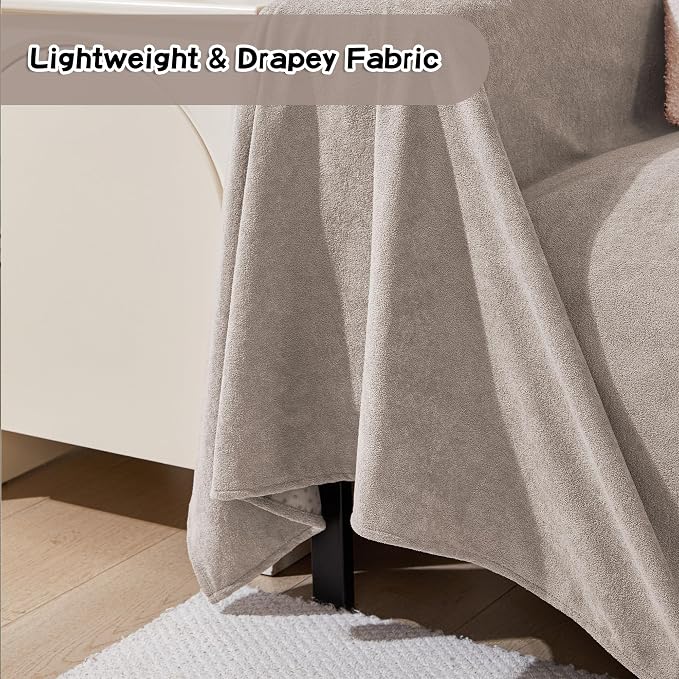 MEETSKY Sectional Couch Cover Washable, Oversized Sofa Cover for 3 Cushion Couch Sofa, Cat Scratch Proof Furniture Protector Covers Soft L Shape Sofa Covers for Dogs, 91" x 150", Oat