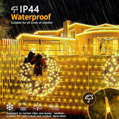 HEYFUNi Net Mesh Waterproof String Lights,360LED 13ft x 5ft Christmas Net Lights, 8 Modes,Connectable for Indoor Outdoor, Curtain,Garden,Christmas Tree, Bush, Party, Holiday, Wall Decor (Warm White)