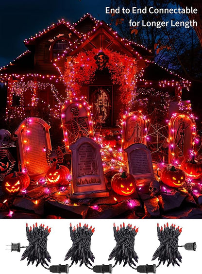 2 Pack Orange & Purple Halloween Mini Lights, 10 Ft 50 Count String Lights | Total 100 Count Incandescent, Connectable Halloween Light for Haunted House Party Holiday Window Indoor Decoration