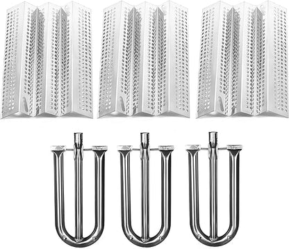 Replace parts 3-Pack Stainless Steel Heat Plate and 3-Pack Stainless Steel Burner,Replacement for American Outdoor Grill Gas Grills 24NB, 24NG, 24NP, 24PC, 36NB, 36PC