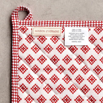 Maison d' Hermine 100% Cotton Oven Mitt & Pot Holder Set (7.5"x13" & 8"x8") Heat Resistant BBQ Cooking Gloves with Loop for Thanksgiving Christmas Decorations Handling Hot Pans (Rural Christmas)