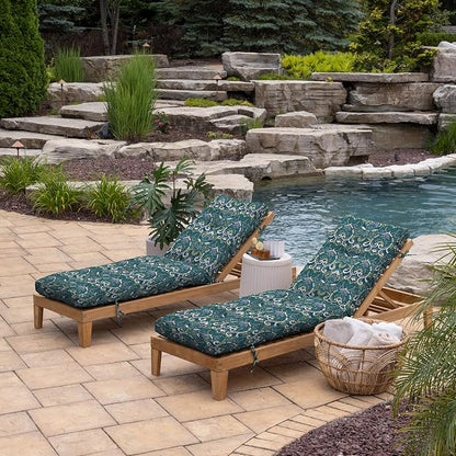 Arden Outdoor Plush Modern Tufted Chaise Cushion, 76 x 22, Rain-Proof, Fade Resistant, Tufted Cushion for Chaise Lounger Sapphire Aurora Blue Damask | Plush Comfort, Modern Tuft, Lounge Cushion, Rain-Proof, Fade Resistant, Mold and Mildew Resistant