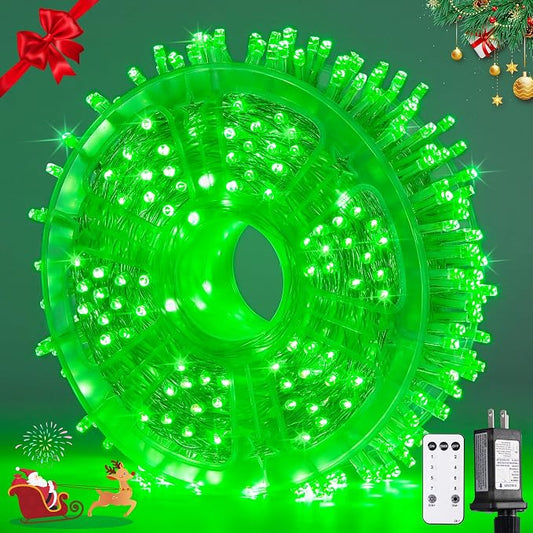 JMEXSUSS 132ft 400 LED Green Christmas Lights Indoor Outdoor Plug in | Green Halloween String Lights Plug in with Remote Clear Wire for Room Garden Patio Outside Party Xmas Tree Decor