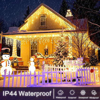 Icicle Lights for Outside 99ft 1216 LED Warm White Christmas Lights Outdoor | Plug in Icicle Christmas Lights 8 Modes Waterproof with 228 Drops for Party, Holiday, Wedding, Christmas Decoration