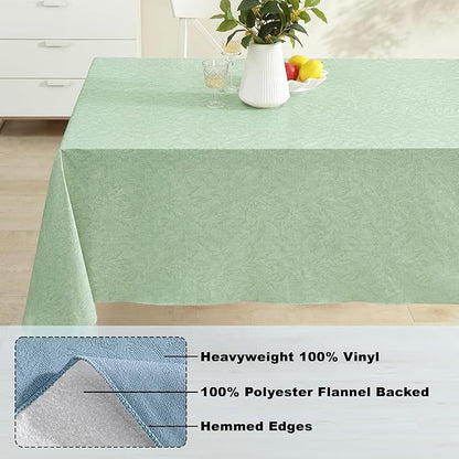 Newbridge Napa Leaf Sage Green Vinyl Flannel Backed Tablecloth, 52 x 52 Inch Square, Hotel Quality Waterproof Indoor Outdoor Table Cover for Kitchen, Patio, Dining, BBQ