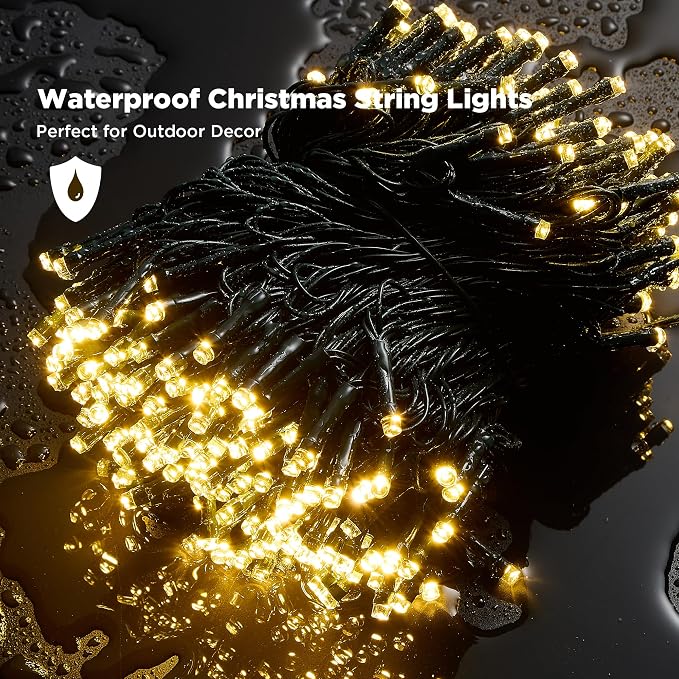 WBao Christmas Lights Indoor Outdoor 300LED 108ft, Super Bright LED Christmas String Lights with UL Certified, 8 Modes, Timer, Connectable & Waterproof for Trees, Patio, Xmas Party Decor, Warm White