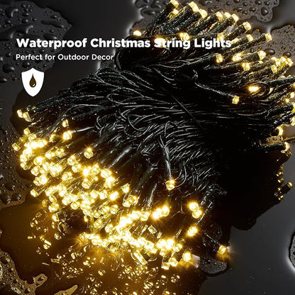 WBao Long Warm White Christmas Lights Indoor Outdoor 500LED 174ft, Super Bright LED Christmas String Lights with UL Certified, 8 Light Modes, Timer, Memory & Waterproof for Trees, Patio, Party Decor