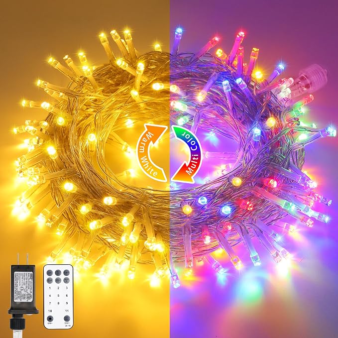 JMEXSUSS 200 LED Warm White & Multicolor Color Changing String Lights | 66ft String Lights Indoor Outdoor, Plug in, Connectable, Christmas Lights with Remote for Trees Xmas Party Decor