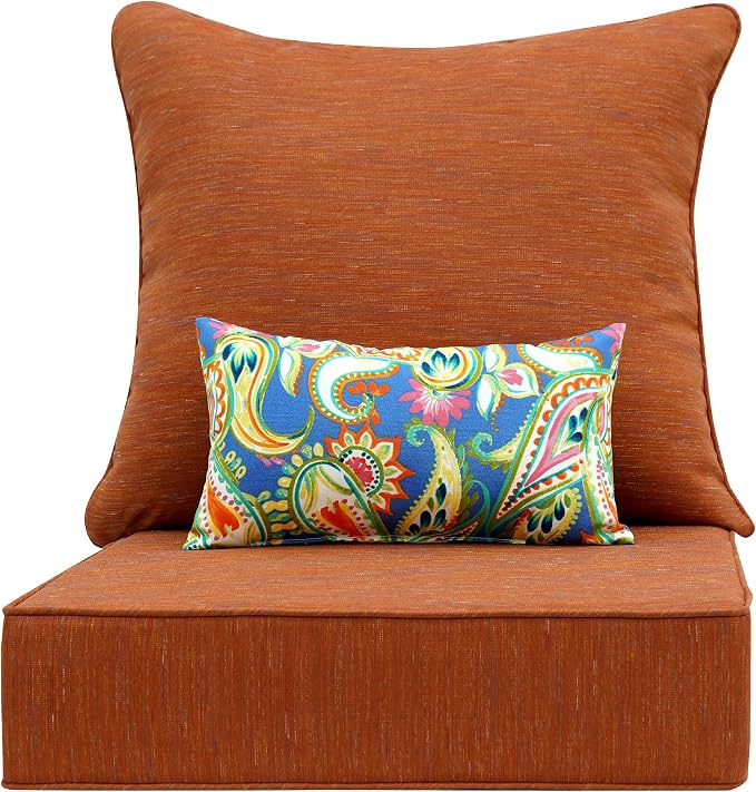 Outdoor Seat Cushion Set 24 x 24 Inch,Olefin Deep Seat Patio Cushions,Patio Furniture Cushions with Removable Cover,Rain-Proof and Fade Resistant Deep Seat Bottom & Back Cushion with Pillow,1 Set