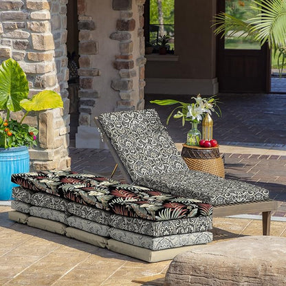 Arden Outdoor Chaise Cushion, 21 in x 72 in, Weather-Proof, Rain-Proof, Fade Resistant Patio Cushion for Chaise Lounger Black Aurora Damask | Lounge Cushion, Weather-Proof, Rain-Proof, Fade Resistant for Chaise Lounger, Mold and Mildew Resistant