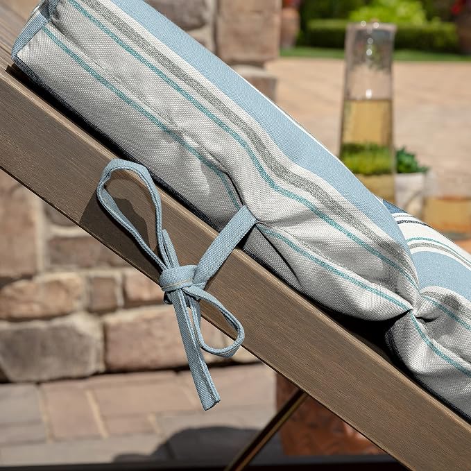 Arden Outdoor Chaise Cushion, 21 in x 72 in, Weather-Proof, Rain-Proof, Fade Resistant Patio Cushion for Chaise Lounger French Blue Linen Stripe | Lounge Cushion, Weather-Proof, Rain-Proof, Fade Resistant for Chaise Lounger, Mold and Mildew Resistant