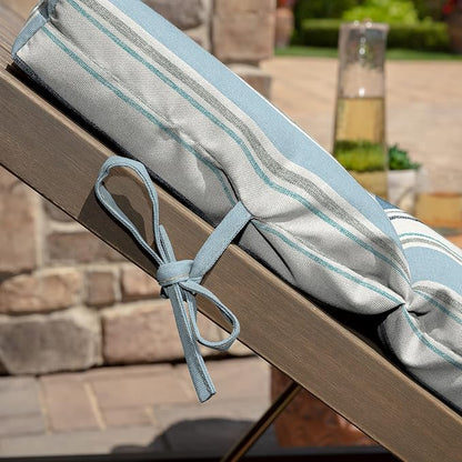 Arden Outdoor Chaise Cushion, 21 in x 72 in, Weather-Proof, Rain-Proof, Fade Resistant Patio Cushion for Chaise Lounger French Blue Linen Stripe | Lounge Cushion, Weather-Proof, Rain-Proof, Fade Resistant for Chaise Lounger, Mold and Mildew Resistant