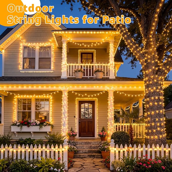Guhope Christmas String Lights 600LED 98FT, Waterproof String Lights with Remote and Timer, 8 Modes Dimmable Christmas Lights for Indoor Outdoor Classroom Wedding Party Decorations (Warm White)