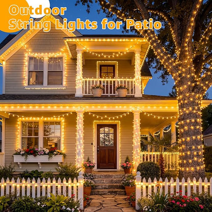 Guhope Christmas String Lights 600LED 98FT, Waterproof String Lights with Remote and Timer, 8 Modes Dimmable Christmas Lights for Indoor Outdoor Classroom Wedding Party Decorations (Warm White)