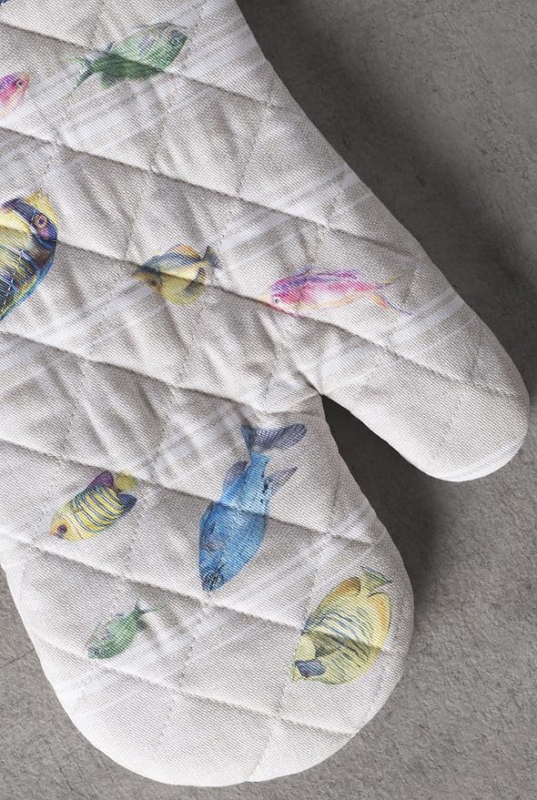 Maison d'Hermine Oven Gloves 100% Cotton Oven Mitt (7" x 13", Pack of 1) | With Loop Heat Resistant BBQ Cooking Gloves Baking Grilling Kitchen Handling Hot Pans Spring Summer - Poisson