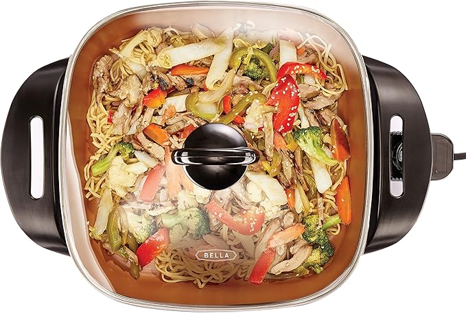 BELLA Electric Skillet, Frying Pan, Griddle and Warming Tray Bundle - Nonstick Copper Titanium Coating, Adjustable Temperature, Dishwasher Safe