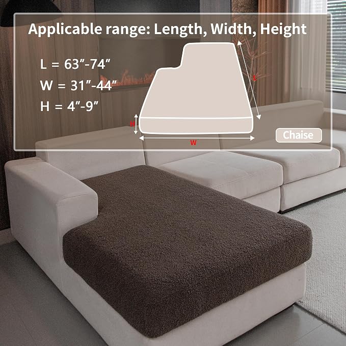 OHSIO Couch Cushion Covers for Sectional Sofa, Stretch Soft Sofa Slipcovers Washable Wear-Resistant Universal Furniture Protector for Living Room(1 Piece Chaise Cover, Brown)