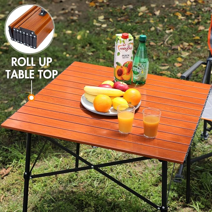 Portal Lightweight Aluminum Folding Square Table Roll Up Top 4 People Table | Portable Outdoor Design; Durable Construction; Easy Setup & Storage; Color: Brown