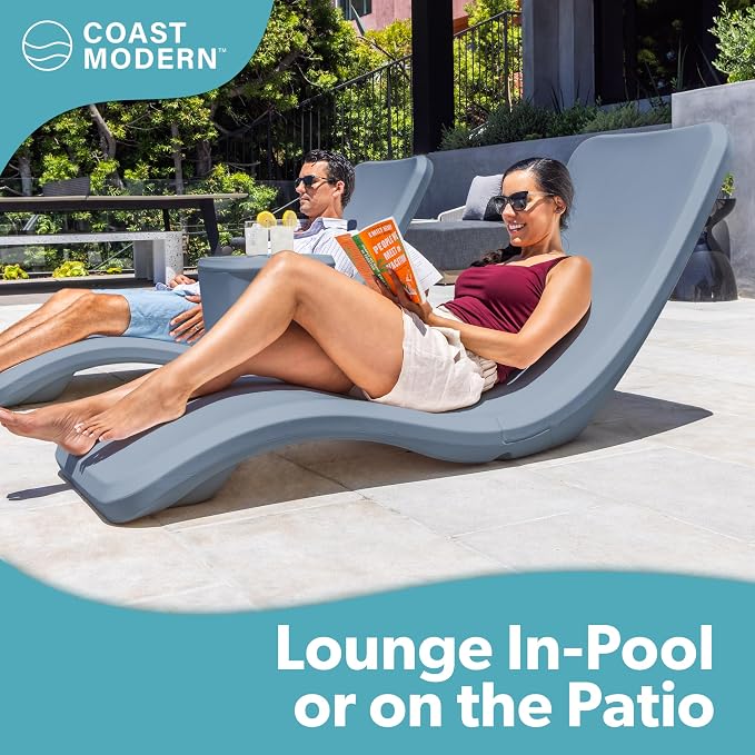Coast Modern in Pool Lounge Chair - Waterproof & Weighted Chaise Lounger - Outdoor Pool Furniture for Patio or in Baja Shelf - Stone Blue