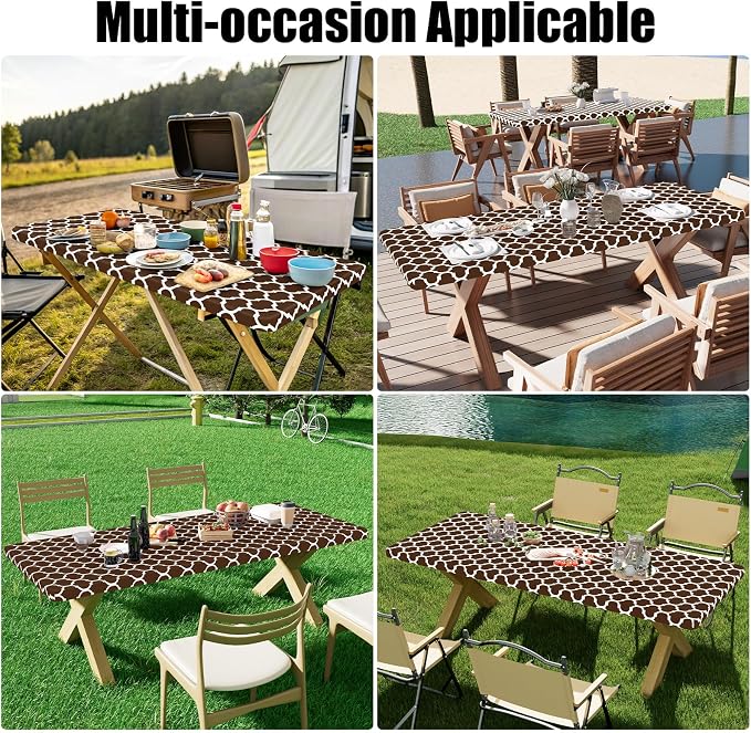 Smiry 2 Pack Rectangle Table Cloth 8 Foot, Waterproof Elastic Fitted Tablecloths, Windproof Washable Polyester Table Cover for Picnic, Camping, Outdoor (Coffee, 30"x96")