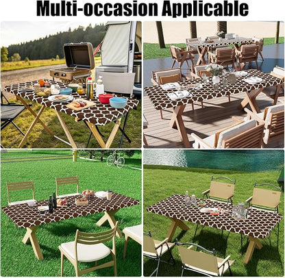 Smiry 2 Pack Rectangle Table Cloth 8 Foot, Waterproof Elastic Fitted Tablecloths, Windproof Washable Polyester Table Cover for Picnic, Camping, Outdoor (Coffee, 30"x96")