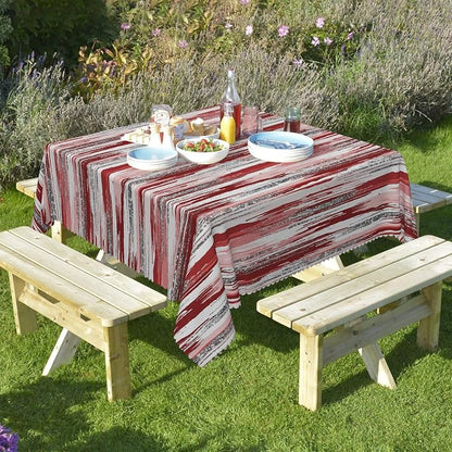 Abstract Striped Square Tablecloth 60x60 Inch Red and White Old Texture Grunge Stripes Vintage Mosaic Dust-Proof Table Cover Protector for Kitchen Restaurant Picnic Camping BBQ Burgundy
