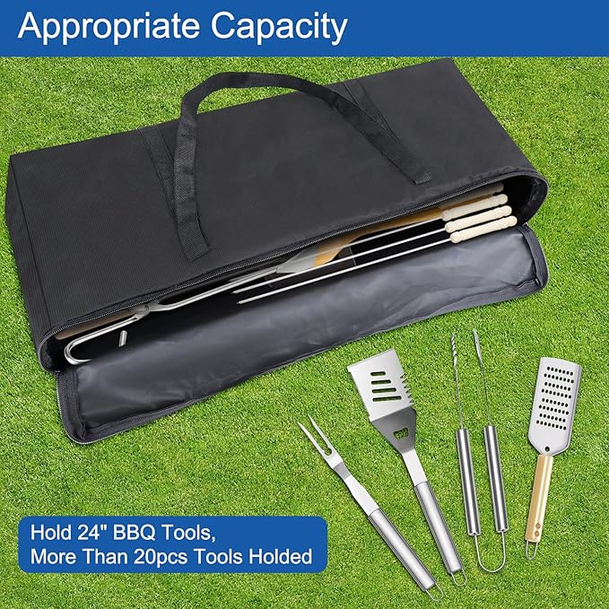 BBQ Tool Storage Bag, Heavy Duty Tools Bag, 600D Oxford Cloth, Outdoor Grill Accessories Bag for Camping Picnic Trip (22X5X8Inch)