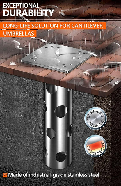4smile In-ground umbrella base - In Ground umbrella holder, stainless steel - Parasol stand outdoor base, high load capacity and durable quality