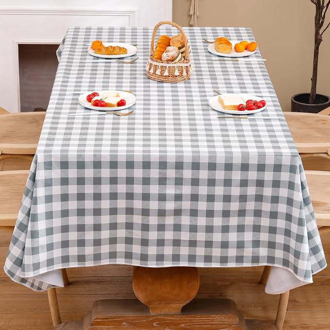 Heavy Duty Vinyl Tablecloth with Flannel Backing Waterproof Oil-Proof Plastic Table Cloth Stain-Resistant Wipeable Rectangle or Square Table Cover for Indoor and Outdoor (Grey Checkered, 54x54 Inch)
