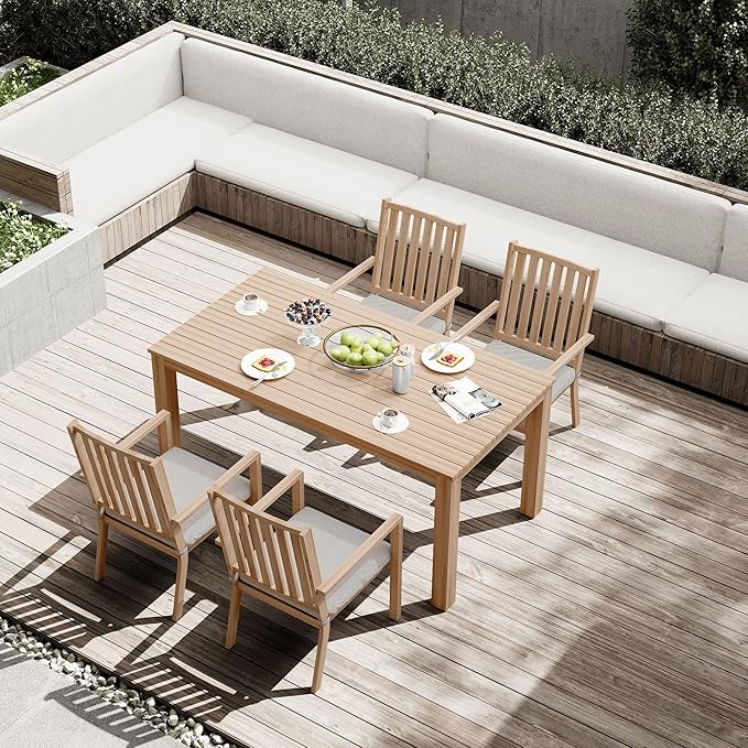 FansaFurn All-Weather Aluminum Outdoor Dining Table, Modern Rectangle Patio Dining Table for Balcony Garden, Brown