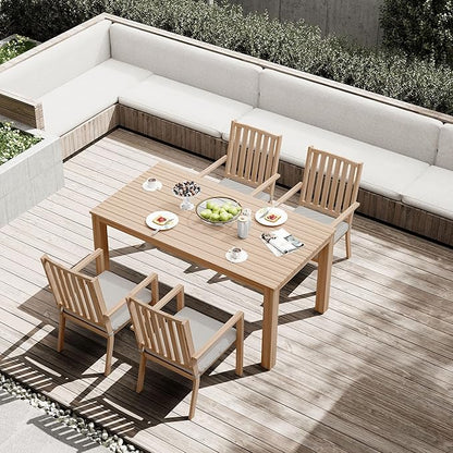 FansaFurn All-Weather Aluminum Outdoor Dining Table, Modern Rectangle Patio Dining Table for Balcony Garden, Brown